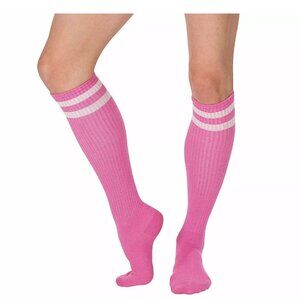 Pink with White Stripe Knee-High Socks, Apparel Accessories One Pair Socks
